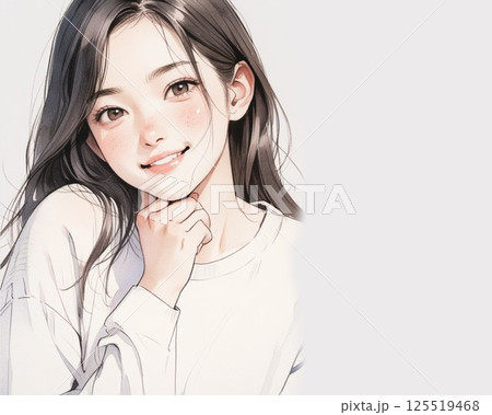 女性イラスト6｜シンプルで柔らかな水彩タッチの女性ポートレート
