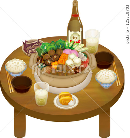 野菜たっぷりの鍋と2人分の食事 野菜たっぷりの鍋と2人分の食事 125519703