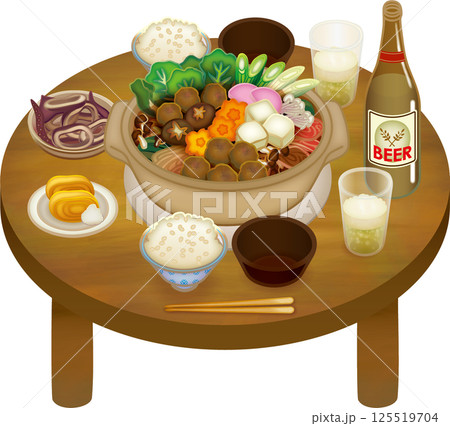 鍋を囲む食卓のイラスト 125519704