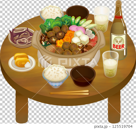 鍋を囲む食卓のイラスト 125519704