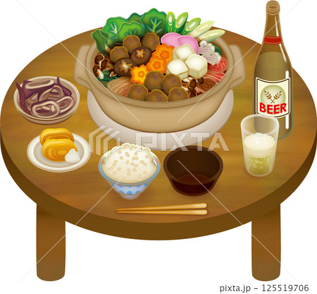色々な料理が並ぶテーブルのイラスト 125519706