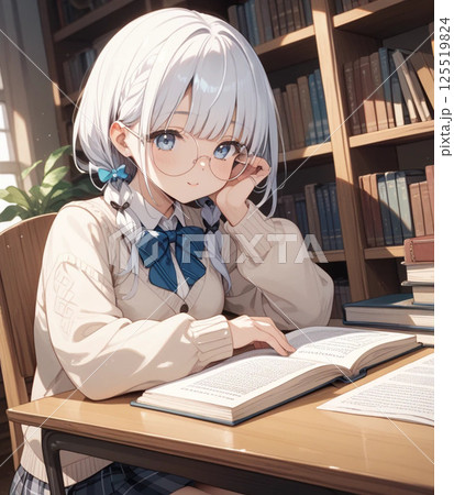 読書する白髪の少女 125519824