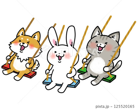 ブランコで遊ぶかわいい動物たち ブランコで遊ぶかわいい動物たち 125520165