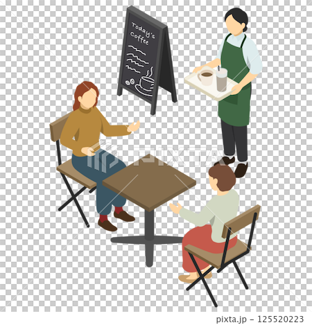 アイソメトリックイラスト：カフェ店員と客 125520223