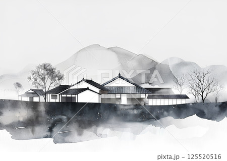 水彩画の民家の美しい風景 125520516