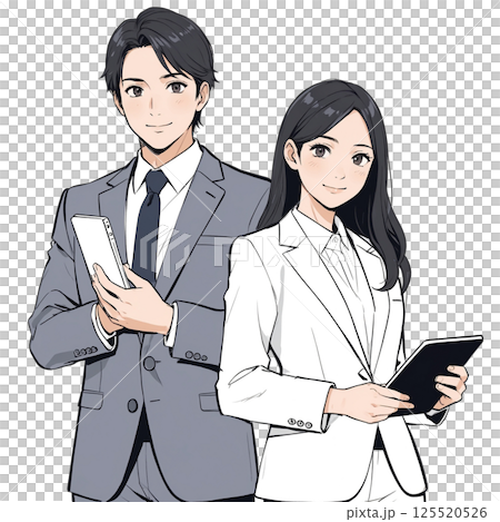 タブレットを持つビジネス男女のイラスト（白背景） 125520526