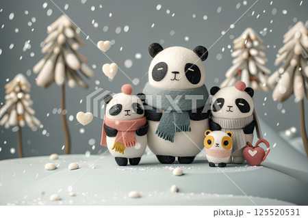 雪の中の可愛いパンダくん（3D） 125520531