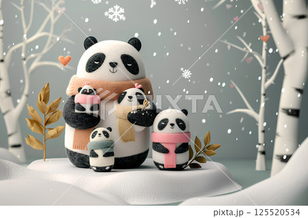 雪の中の可愛いパンダくん（3D） 125520534