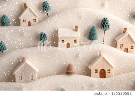 雪の中の可愛く美しい住宅（3D） 125520598