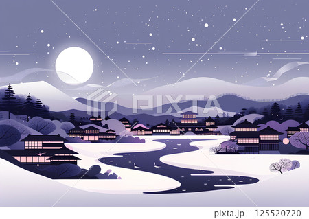 美しい温泉街の夜景イラスト 125520720