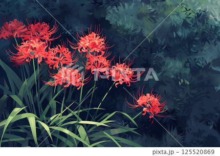 野に咲く幻想的な彼岸花のある風景イラスト 125520869