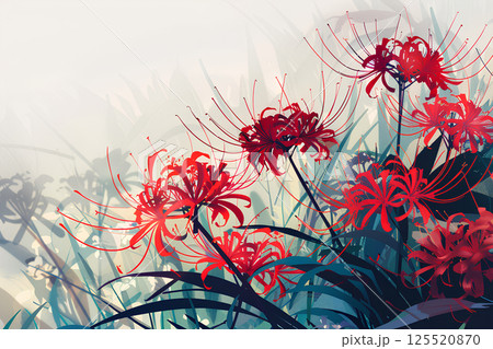 野に咲く幻想的な彼岸花のある風景イラスト 125520870