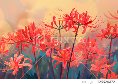 野に咲く幻想的な彼岸花のある風景イラスト 野に咲く幻想的な彼岸花のある風景イラスト 125520872