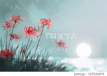 野に咲く幻想的な彼岸花のある風景イラスト 125520873
