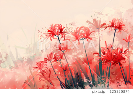 野に咲く幻想的な彼岸花のある風景イラスト 125520874