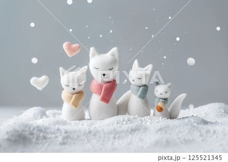 雪とマフラーをした可愛いキツネくん(3Dイラスト) 雪とマフラーをした可愛いキツネくん(3Dイラスト) 125521345