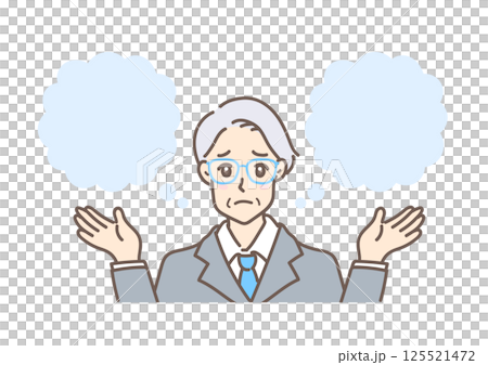 A middle-aged businessman with a troubled expression thinking about or comparing two things 125521472