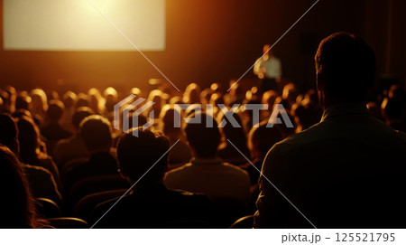 Audience listens attentively during corporate business conference presentation. 125521795