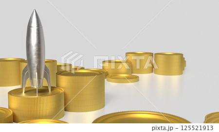 The Silver rocket and gold coins for Business concept 3d Rendering. 125521913