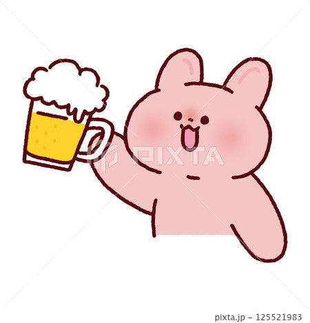 ビールで乾杯するご機嫌なウサギ ビールで乾杯するご機嫌なウサギ 125521983