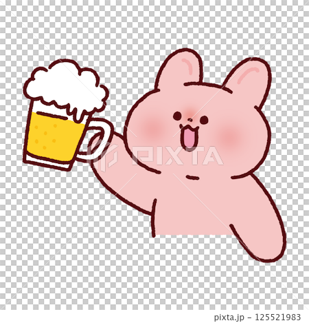 ビールで乾杯するご機嫌なウサギ ビールで乾杯するご機嫌なウサギ 125521983
