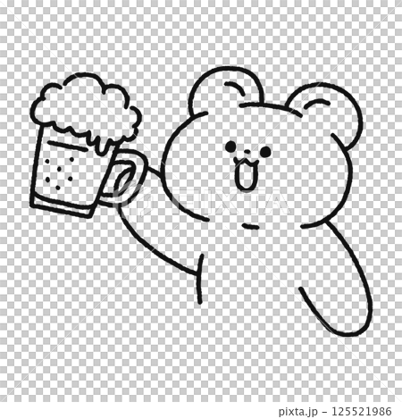 A happy bear toasting with beer - line drawing 125521986