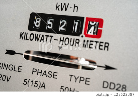 Electric measuring power meter for energy cost at home and office. 125522387