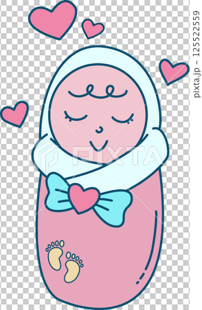 Cute Cartoon Illustration of a Swaddled Baby	 125522559