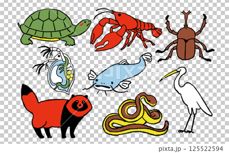 Illustrations of familiar Japanese creatures 125522594