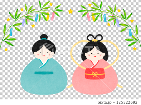 七夕織姬與彥星活動水彩短冊插畫 125522692