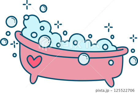 Cartoon Bathtub with Bubbles Illustration	 125522706
