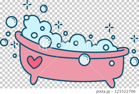 Cartoon Bathtub with Bubbles Illustration	 125522706