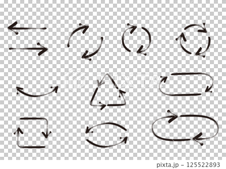 リサイクル　ペンキで描いたようなかすれのある手書き風矢印　セット 125522893