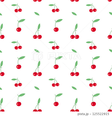 Seamless Cherry Pattern Hand Drawn Red Fruit and Leaf Illustration, Fresh Summer Background for Fabric, Wrapping Paper, and Kitchen Decor Seamless Cherry Pattern Hand Drawn Red Fruit and Leaf Illustration, Fresh Summer Background for Fabric, Wrapping Paper, and Kitchen Decor 125522915