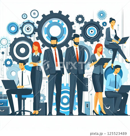 Abstract Business People Working Together in Colorful Office Illustration with Generative AI. 125523489