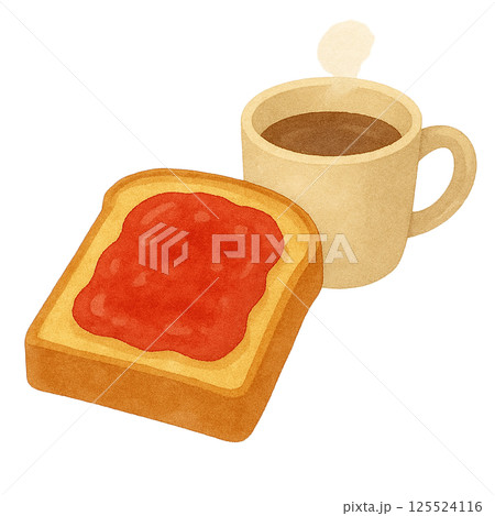 ジャムトーストとコーヒーのイラスト 125524116