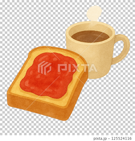 ジャムトーストとコーヒーのイラスト 125524116