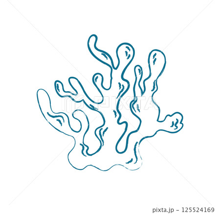 Underwater seaweed silhouette doodle. Aquatic plant in ocean environment. Flora representation, aquatic style, suitable for marine themes, educational content, and artistic projects. 125524169