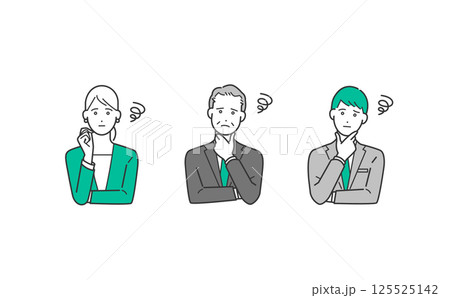 人物 困った表情をしたビジネスマン ベクターイラストセット素材 125525142
