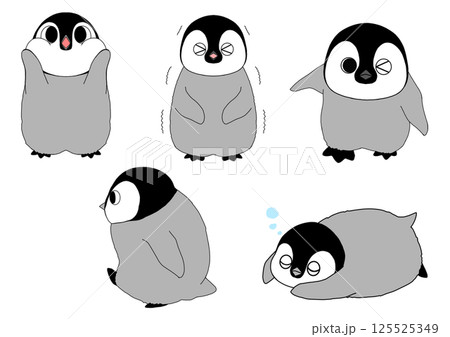 皇帝ペンギン赤ちゃん5ポーズセット 125525349