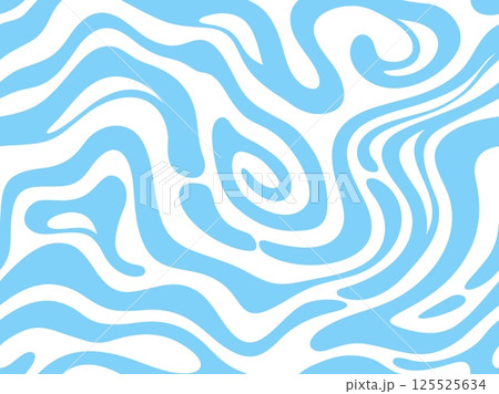 Groovy psychedelic water blue wave pattern. Vector abstract cyan and white wavy swirls. Texture background, ornament or wallpaper with undulating waves create a dynamic and visual illusion effect 125525634