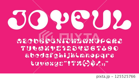 Y2k bubble font, funky groovy type, liquid fluid typeface, 3d balloon alphabet letters typography set. Retro hippie psychedelic font english abc symbols with vector bubble letters and balloon numbers 125525766