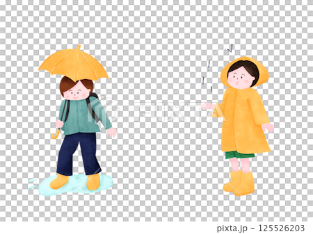 Children walking in the rain 125526203