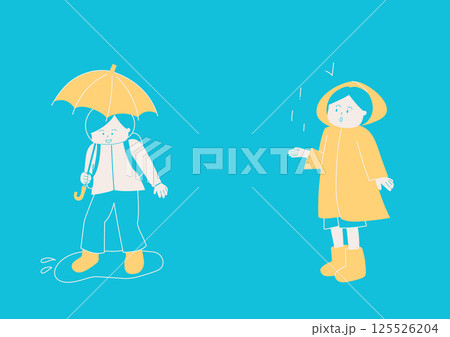 雨の中を歩く子どもたち 125526204