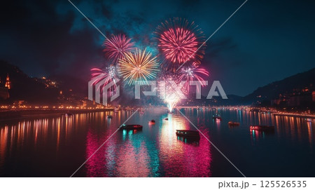 水面に映る打上げ花火 125526535