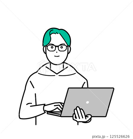 PCを持つ男性のイメージベクターイラスト素材 125526626