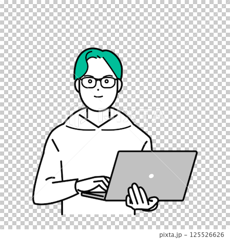 PCを持つ男性のイメージベクターイラスト素材 125526626