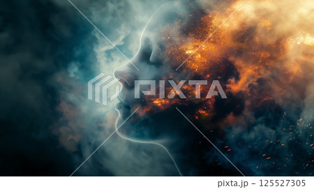 Artistic profile with cosmic smoke effect. 125527305