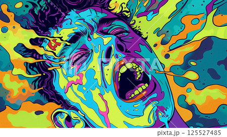 Man with psychedelic face melting. 125527485
