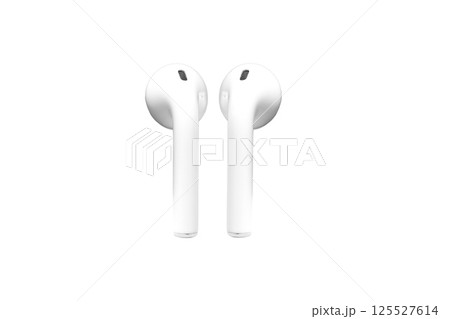 Trendy wireless earbuds with great sound and comfort, isolated on white Trendy wireless earbuds with great sound and comfort, isolated on white 125527614